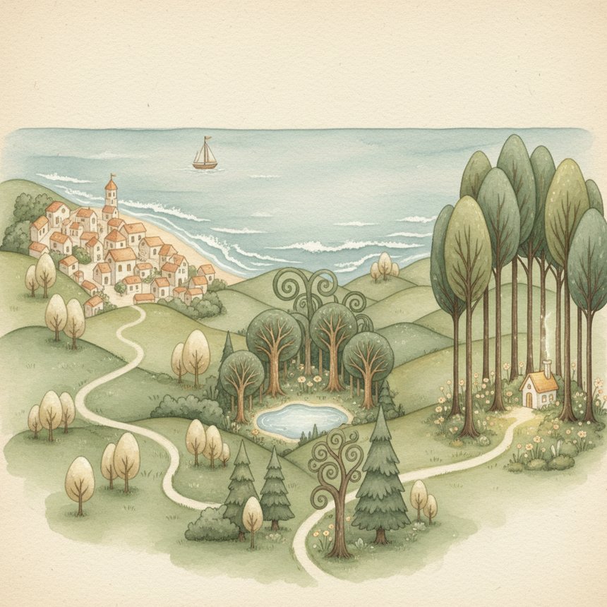 A hand-painted map of the journey from Cape Town to De Uijlenes